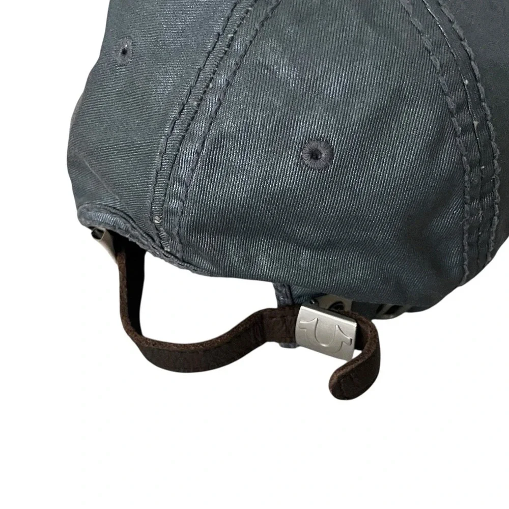 True Religion Men's Adjustable Leather Strapback Distressed Thick Stitch Hat Cap